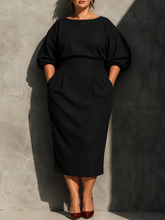 Load image into Gallery viewer, Full Size Round Neck Puff Sleeve Midi Dress Plus Size
