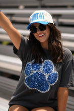 Load image into Gallery viewer, Blue &amp; Silver Faux Glitter Paw Print Tee
