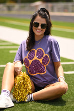 Load image into Gallery viewer, Purple &amp; Gold Faux Glitter Paw Print Tee

