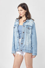 Load image into Gallery viewer, RISEN Full Size Distressed Long Sleeve Denim Jacket
