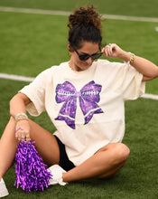 Load image into Gallery viewer, Purple Faux Glitter Football Bow

