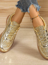 Load image into Gallery viewer, Sequin PU Leather Flat Sneakers
