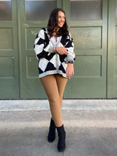 Load image into Gallery viewer, Contrast Trim Cardigan in Black Checkers
