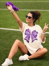 Load image into Gallery viewer, Purple Faux Glitter Football Bow
