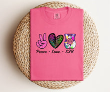 Load image into Gallery viewer, Peace love SFR- bleached and solid tee
