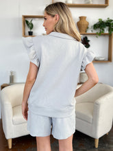 Load image into Gallery viewer, Double Take Full Size Texture Flounce Sleeve Top and Drawstring Shorts Set
