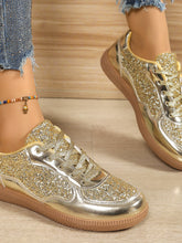 Load image into Gallery viewer, Sequin PU Leather Flat Sneakers
