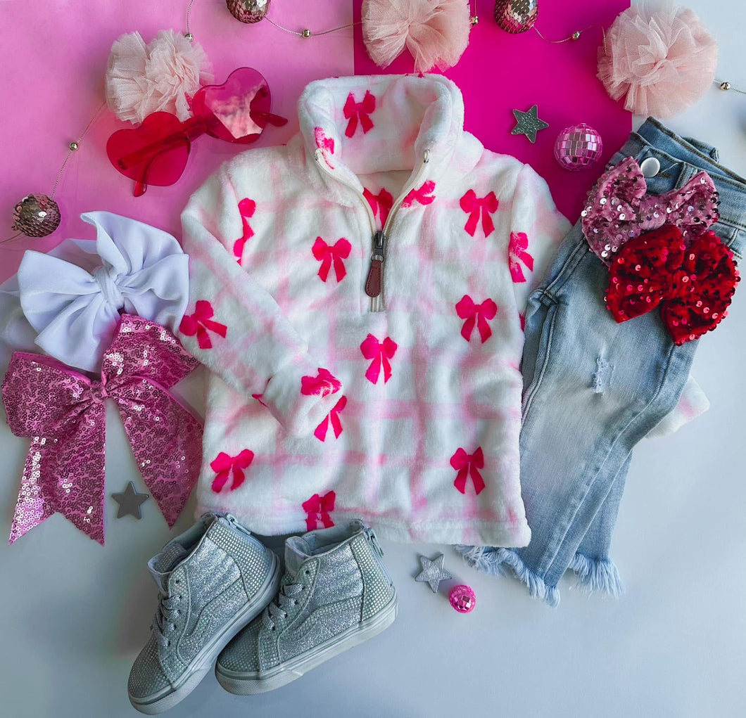 pink bow fleece pull over