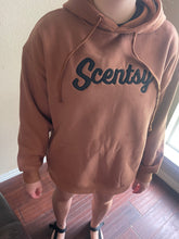 Load image into Gallery viewer, Scentsy glitter applique - Cognac hoodie with side slit
