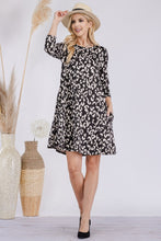 Load image into Gallery viewer, Celeste Full Size Leopard Three-Quarter Sleeve Dress with Pockets
