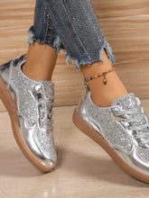 Load image into Gallery viewer, Sequin PU Leather Flat Sneakers
