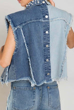 Load image into Gallery viewer, Pearl Raw Hem Sleeveless Denim Jacket
