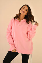 Load image into Gallery viewer, Neon Pink Dainty Mama Embroidered Split Neck Sweatshirt
