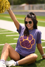 Load image into Gallery viewer, Purple &amp; Gold Faux Glitter Paw Print Tee
