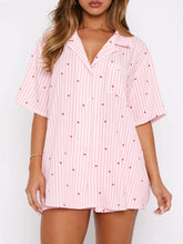 Load image into Gallery viewer, Valentine&#39;s Day Printed Collared Neck Short Sleeve Top and Shorts Set
