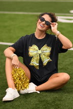 Load image into Gallery viewer, Gold Faux Glitter Football Bow Tee
