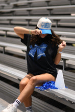 Load image into Gallery viewer, Blue Faux Glitter Football Tee

