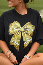 Load image into Gallery viewer, Gold Faux Glitter Football Bow Tee
