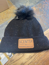 Load image into Gallery viewer, Fleece lined Pom cuffed beanie with leather scentsy patch
