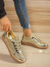 Load image into Gallery viewer, Sequin PU Leather Flat Sneakers
