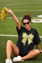 Load image into Gallery viewer, Gold Faux Glitter Football Bow Tee
