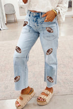 Load image into Gallery viewer, PREORDER: Football Sequin Patch Jeans 8.3.26
