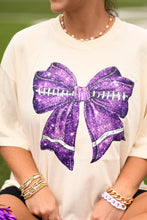 Load image into Gallery viewer, Purple Faux Glitter Football Bow
