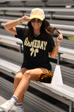 Load image into Gallery viewer, Gold Game Day Gingham Bow Tee
