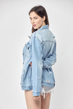 Load image into Gallery viewer, RISEN Full Size Distressed Long Sleeve Denim Jacket
