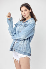 Load image into Gallery viewer, RISEN Full Size Distressed Long Sleeve Denim Jacket
