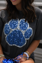 Load image into Gallery viewer, Blue &amp; Silver Faux Glitter Paw Print Tee
