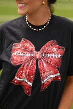 Load image into Gallery viewer, Red Faux Glitter Football Tee
