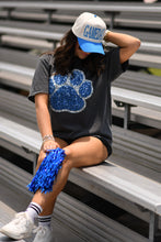 Load image into Gallery viewer, Blue &amp; Silver Faux Glitter Paw Print Tee
