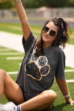 Load image into Gallery viewer, Black &amp; Gold Faux Glitter Paw Print Tee
