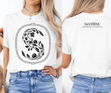 Load image into Gallery viewer, framed floral S full front with logo on back tee
