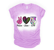 Load image into Gallery viewer, Peace love SFR- bleached and solid tee
