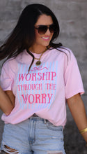 Load image into Gallery viewer, WORSHIP THROUGH THE WORRY STRIPED BOW TEE
