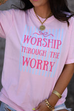 Load image into Gallery viewer, WORSHIP THROUGH THE WORRY STRIPED BOW TEE
