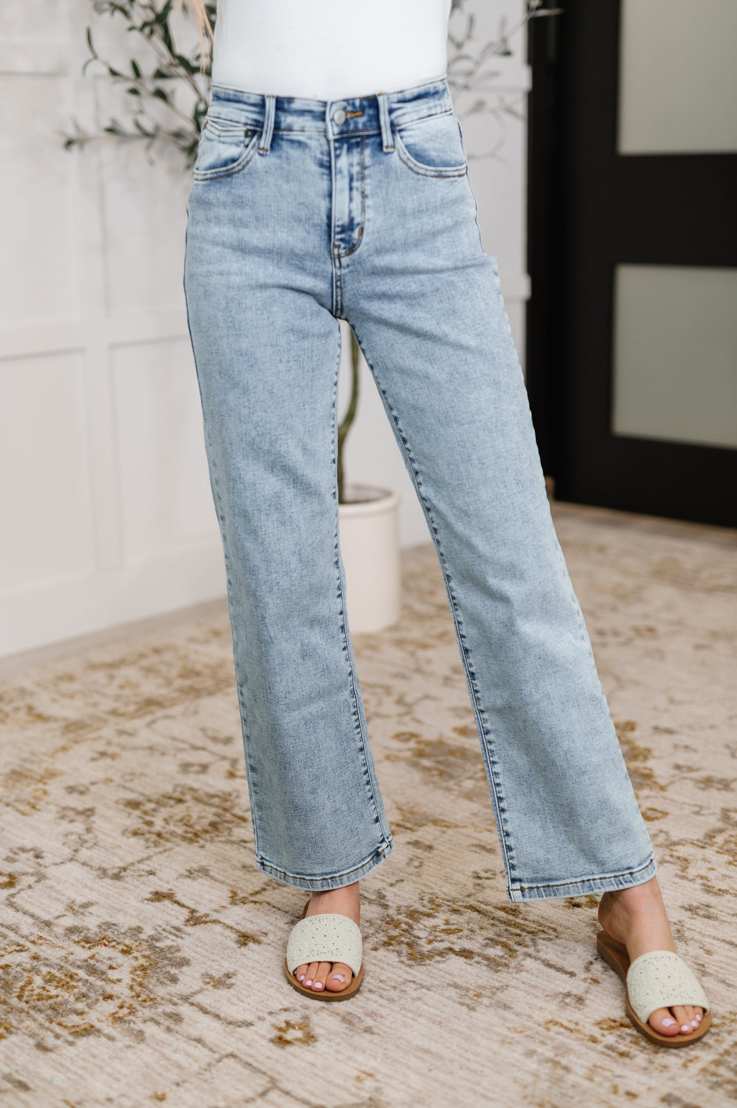 Debbie High Rise Stone Wash Straight Fit Jeans