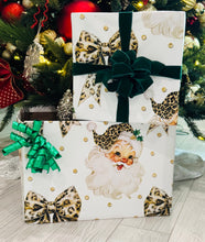 Load image into Gallery viewer, RTS Leopard Santa &amp; Bows Wrapping Paper Roll

