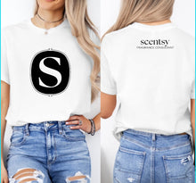 Load image into Gallery viewer, scentsy SOLID S with logo on back tee full front
