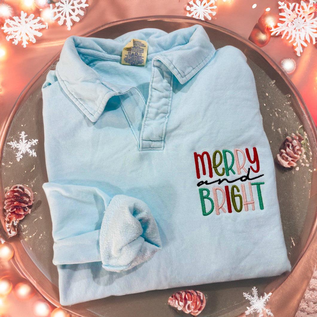 Merry and bright polo collar sweatshirt