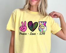 Load image into Gallery viewer, Peace love SFR- bleached and solid tee
