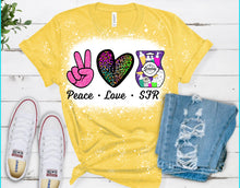 Load image into Gallery viewer, Peace love SFR- bleached and solid tee
