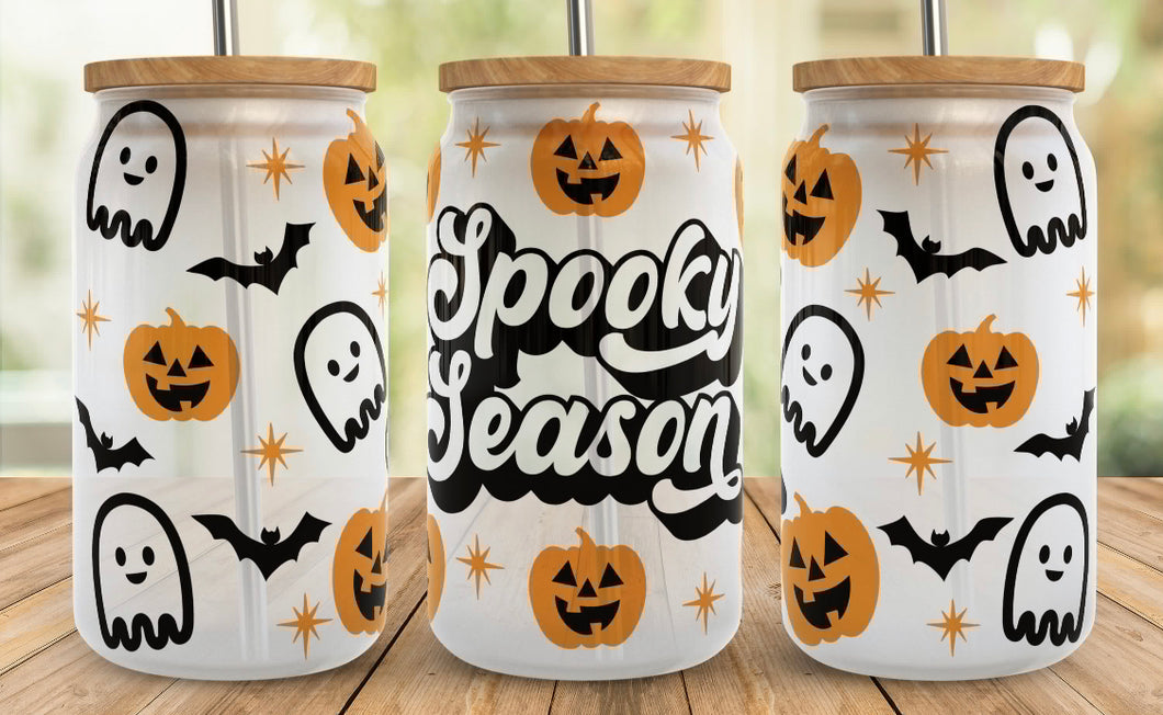 Spooky season 16oz glass tumbler