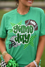 Load image into Gallery viewer, Green Game Day Checkered Stars Tee
