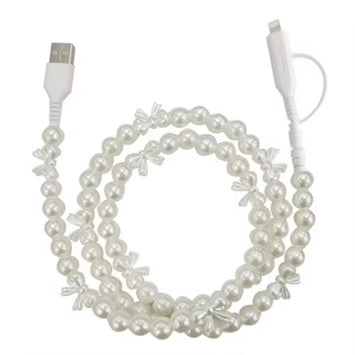 **SALE** RTS Pearl Bow Combo Beaded Cell Phone Charger