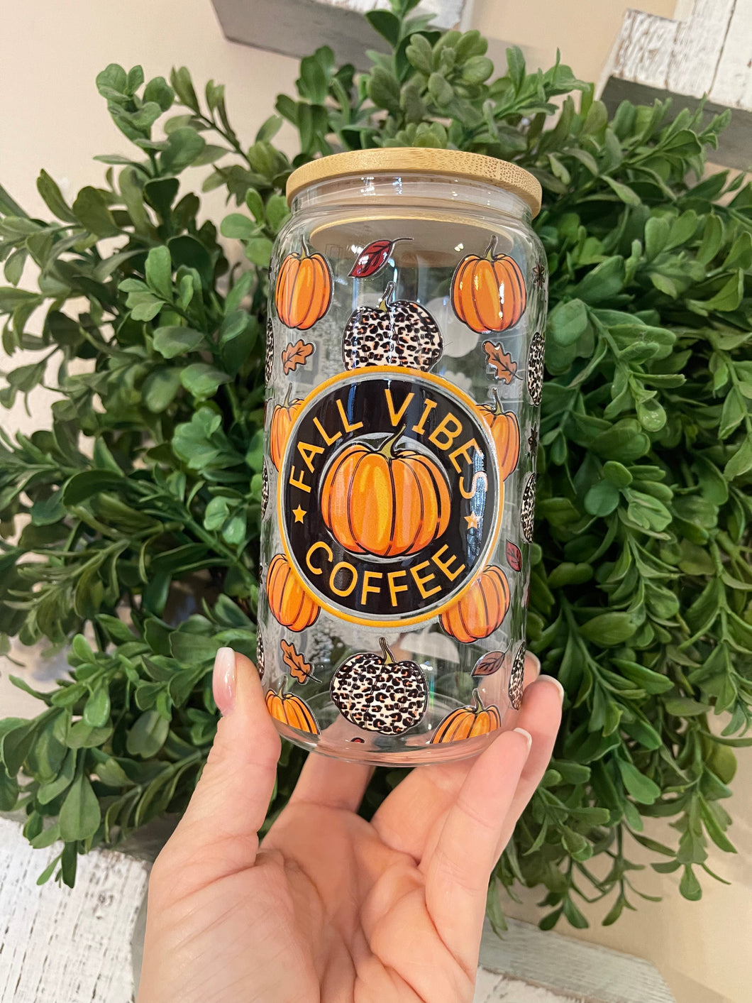 Fall vibes coffee 16oz glass tumbler