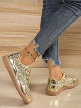 Load image into Gallery viewer, Sequin PU Leather Flat Sneakers
