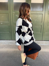 Load image into Gallery viewer, Contrast Trim Cardigan in Black Checkers
